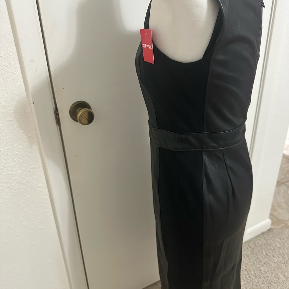 Spanx Black Leather Like Combo Fitted Dress Size small new with tag - Picture 11 of 15